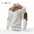 Ribbed Zip Sweater with Suede Accents